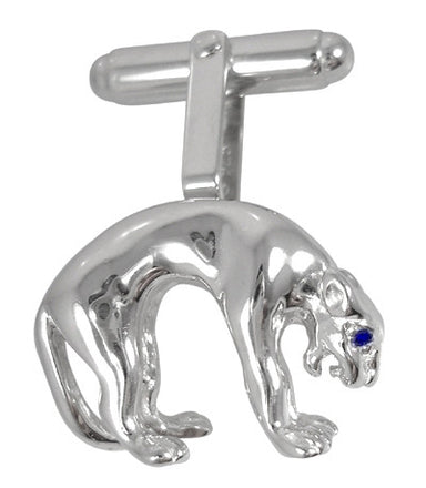 Panther Cufflinks in Sterling Silver with Sapphire Eyes - alternate view