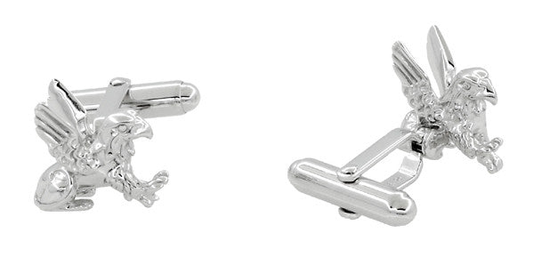 Griffin (Gryphon) Cufflinks in Sterling Silver - Item: SCL206 - Image: 2