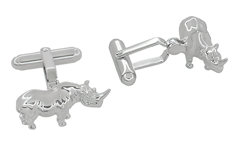 Rhinoceros Cufflinks in Sterling Silver - Item: SCL215 - Image: 2