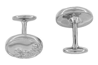 Victorian Scrolls and Fleur-de-Lis Engravable Cufflinks in Sterling Silver - Item: SCL229W - Image: 3