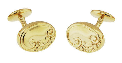 Victorian Scrolls and Fleur-de-Lis Engravable Cufflinks in Solid Sterling Silver with Yellow Gold Vermeil - Item: SCL229Y - Image: 3