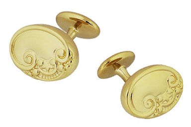 Victorian Scrolls and Fleur-de-Lis Engravable Cufflinks in Solid Sterling Silver with Yellow Gold Vermeil