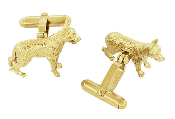German Shepherd Cufflinks in Sterling Silver with Yellow Gold Finish - Item: SCL231Y - Image: 2