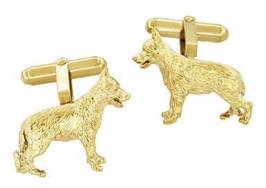 German Shepherd Cufflinks in Sterling Silver with Yellow Gold Finish