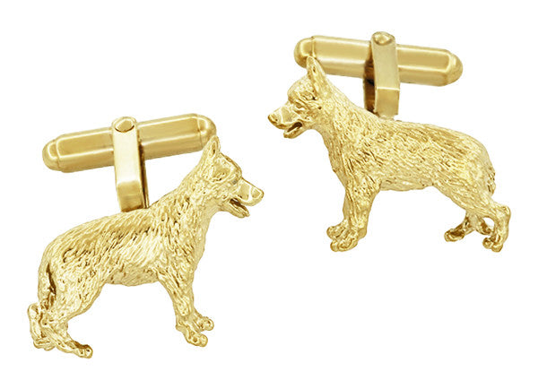German Shepherd Cufflinks in Sterling Silver with Yellow Gold Finish