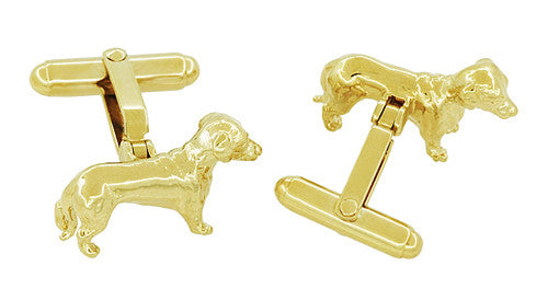 Yellow Gold Plated Solid Sterling Silver Dachshund Cufflinks - Item: SCL233Y - Image: 3