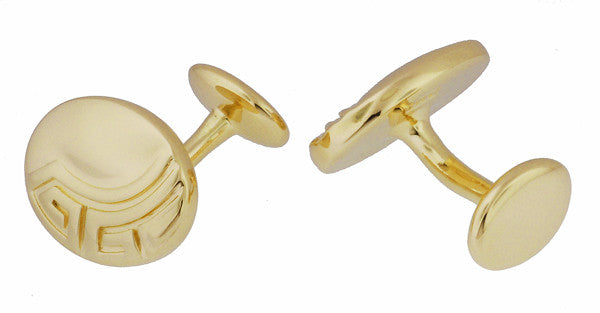 Greek Key Engravable Art Deco Cufflinks in Solid Sterling Silver with Yellow Gold Vermeil - Item: SCL235Y - Image: 2