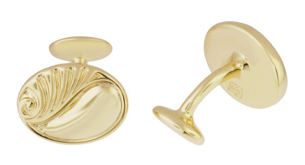 Retro Moderne Scroll Waves Engravable Cufflinks in Sterling Silver with Yellow Gold Vermeil - Item: SCL236Y - Image: 2