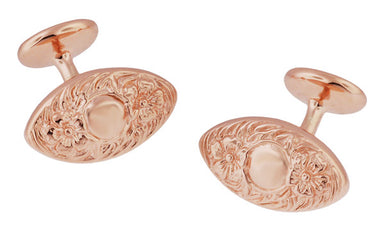 Victorian Floral Lozenge Shape Engravable Rose Gold Cufflinks in Sterling Silver Vermeil
