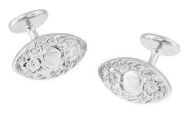 Victorian Floral Lozenge Shape Engravable Cufflinks in Sterling Silver