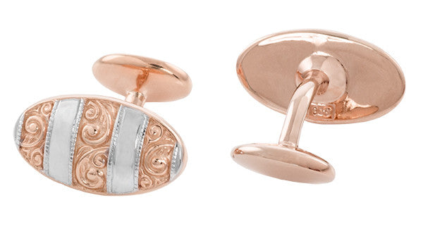 Victorian Engraved Scrolls Vintage Cufflinks in Sterling Silver with Rose Gold Two Tone Vermeil - Item: SCL239WR - Image: 2