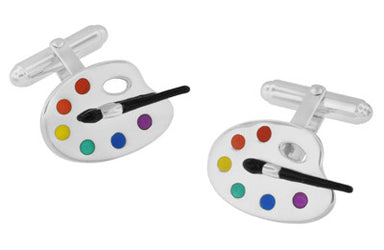 Enameled Paint Palette and Brush Painters Cufflinks in Sterling Silver