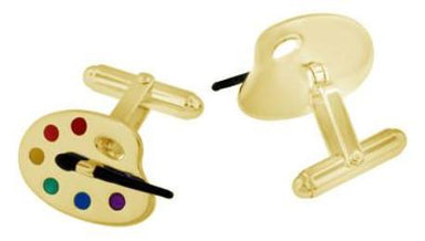 Enameled Painters Paint Palette and Brush Cufflinks in Sterling Silver with Yellow Gold Vermeil - alternate view
