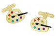 Enameled Painters Paint Palette and Brush Cufflinks in Sterling Silver with Yellow Gold Vermeil