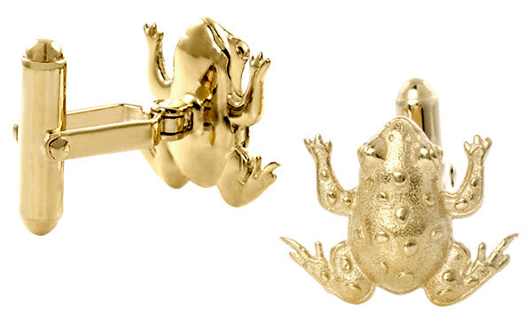 Frog Cufflinks in Solid Sterling Silver with Yellow Gold Vermeil Finish - Item: SCL245Y - Image: 2