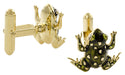 Frog Cufflinks with Elegant French Champleve Enamel in Solid Sterling Silver with Yellow Gold Vermeil Finish