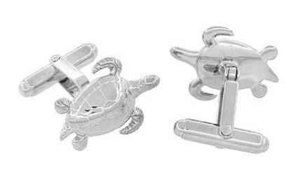Sea Turtle Cufflinks in Sterling Silver - Item: SCL133 - Image: 2