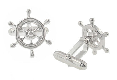 Ship's Wheel Nautical Cufflinks in Solid Sterling Silver - alternate view