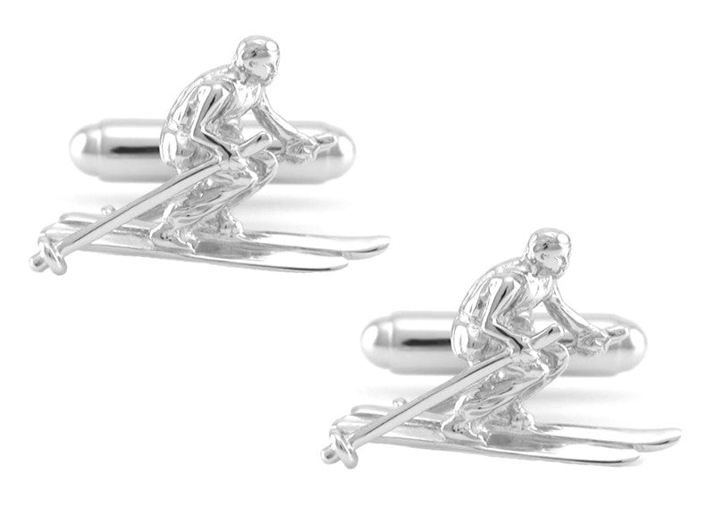 Downhill Skier Cufflinks in Sterling Silver