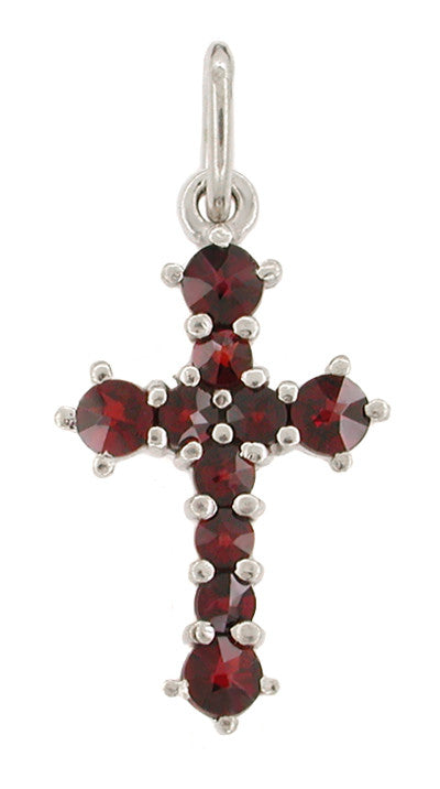 Small Victorian Bohemian Garnet Cross Pendant in Sterling Silver