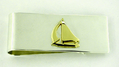 Sterling Silver Money Clip with 14 Karat Solid Gold Sailboat Accent