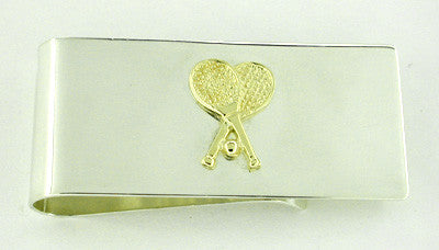 Sterling Silver Money Clip with 14 Karat Solid Gold Tennis Racket Accent