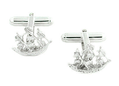 Spanish Galleon Sailing Ship Cufflinks in Sterling Silver