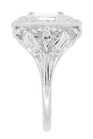 Princess Cut White Topaz Art Nouveau Ring in 14 Karat White Gold - Vintage 1910 Floral Design - alternate view