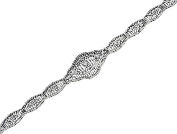 Vintage Style Art Deco Floral Filigree Diamond Bracelet in Sterling Silver - Item: SSBR12 - Image: 2