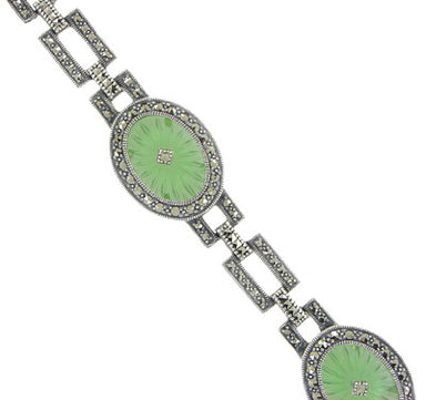 Art Deco Verdelite Starburst Crystal Marcasite Bracelet in Sterling Silver - alternate view