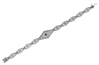 Art Deco Filigree Sapphire Bracelet in Sterling Silver - alternate view