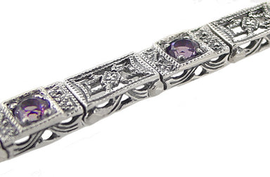 Art Deco Filigree Straightline Amethyst Bracelet in Sterling Silver - alternate view