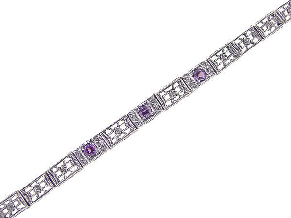 Art Deco Filigree Straightline Amethyst Bracelet in Sterling Silver