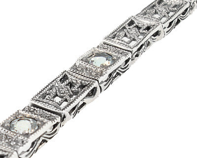 Art Deco Filigree Straightline Blue Topaz Bracelet in Sterling Silver - Item: SSBR8BT - Image: 2