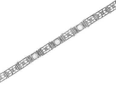 Art Deco Straightline Cubic Zirconia Filigree Bracelet in Sterling Silver
