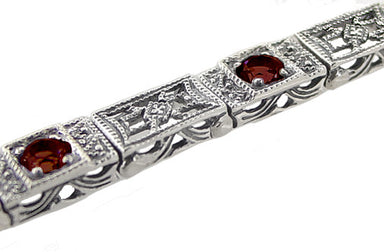 Art Deco Filigree Straightline Almandine Garnet Bracelet in Sterling Silver - alternate view
