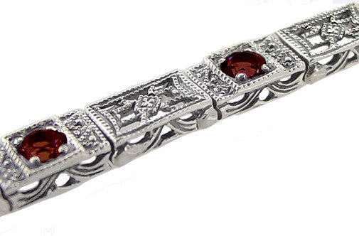 Art Deco Filigree Straightline Almandine Garnet Bracelet in Sterling Silver - Item: SSBR8G - Image: 2