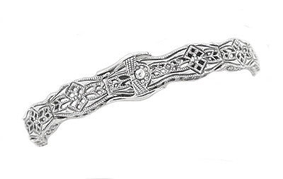 Art Deco Marquise Sapphire and Diamond Filigree Bracelet in Sterling Silver - Item: SSBR9 - Image: 3