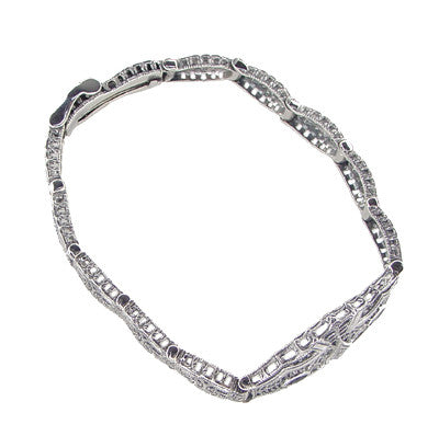 Art Deco Marquise Sapphire and Diamond Filigree Bracelet in Sterling Silver - Item: SSBR9 - Image: 2