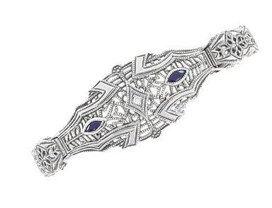 Art Deco Marquise Sapphire and Diamond Filigree Bracelet in Sterling Silver