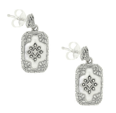 Filigree Crystal and Diamonds Art Deco Earrings in Sterling Silver - Item: SSE1CR - Image: 2