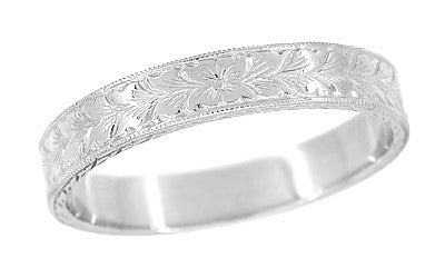 4mm Vintage Art Deco Engraved Wheat Wedding Ring Sterling Silver