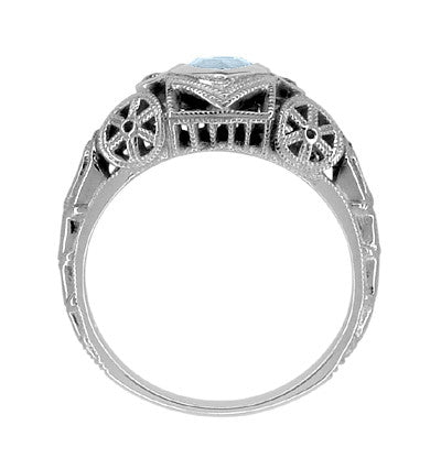 Art Deco Filigree Heart Shaped Sky Blue Topaz Promise Ring in Sterling Silver - Item: SSR1119BT - Image: 4
