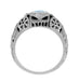 Art Deco Filigree Heart Shaped Sky Blue Topaz Promise Ring in Sterling Silver