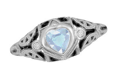Art Deco Filigree Heart Shaped Sky Blue Topaz Promise Ring in Sterling Silver - Item: SSR1119BT - Image: 5