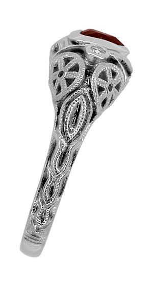 Art Deco Filigree Heart Shaped Almandine Garnet Promise Ring in Sterling Silver - Item: SSR1119G - Image: 3