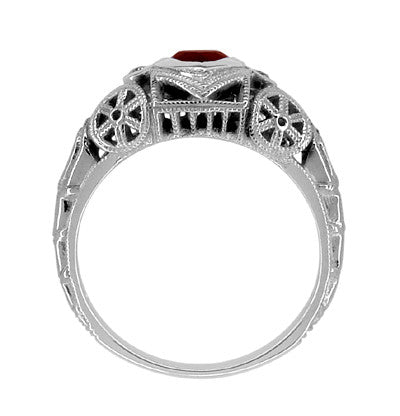 Art Deco Filigree Heart Shaped Almandine Garnet Promise Ring in Sterling Silver - Item: SSR1119G - Image: 4