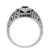 Art Deco Filigree Heart Shaped Almandine Garnet Promise Ring in Sterling Silver