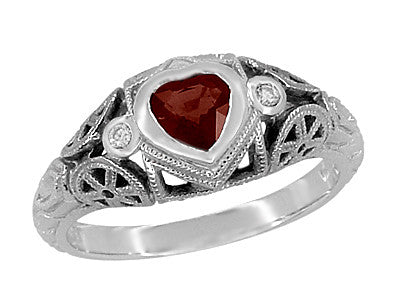 Art Deco Filigree Heart Shaped Almandine Garnet Promise Ring in Sterling Silver - Item: SSR1119G - Image: 2