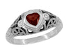 Art Deco Filigree Heart Shaped Almandine Garnet Promise Ring in Sterling Silver